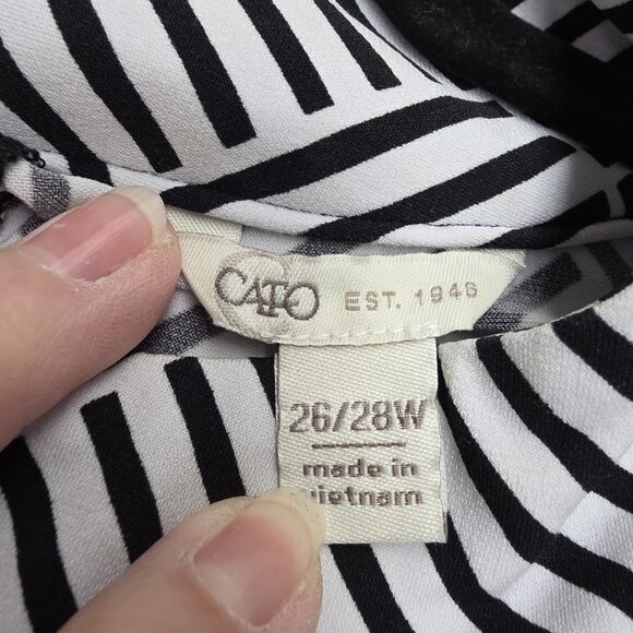 Cato Shirt Womens 26/28W Black White Sleeveless Mock Neck Lattice Keyhole Print - Picture 6 of 10